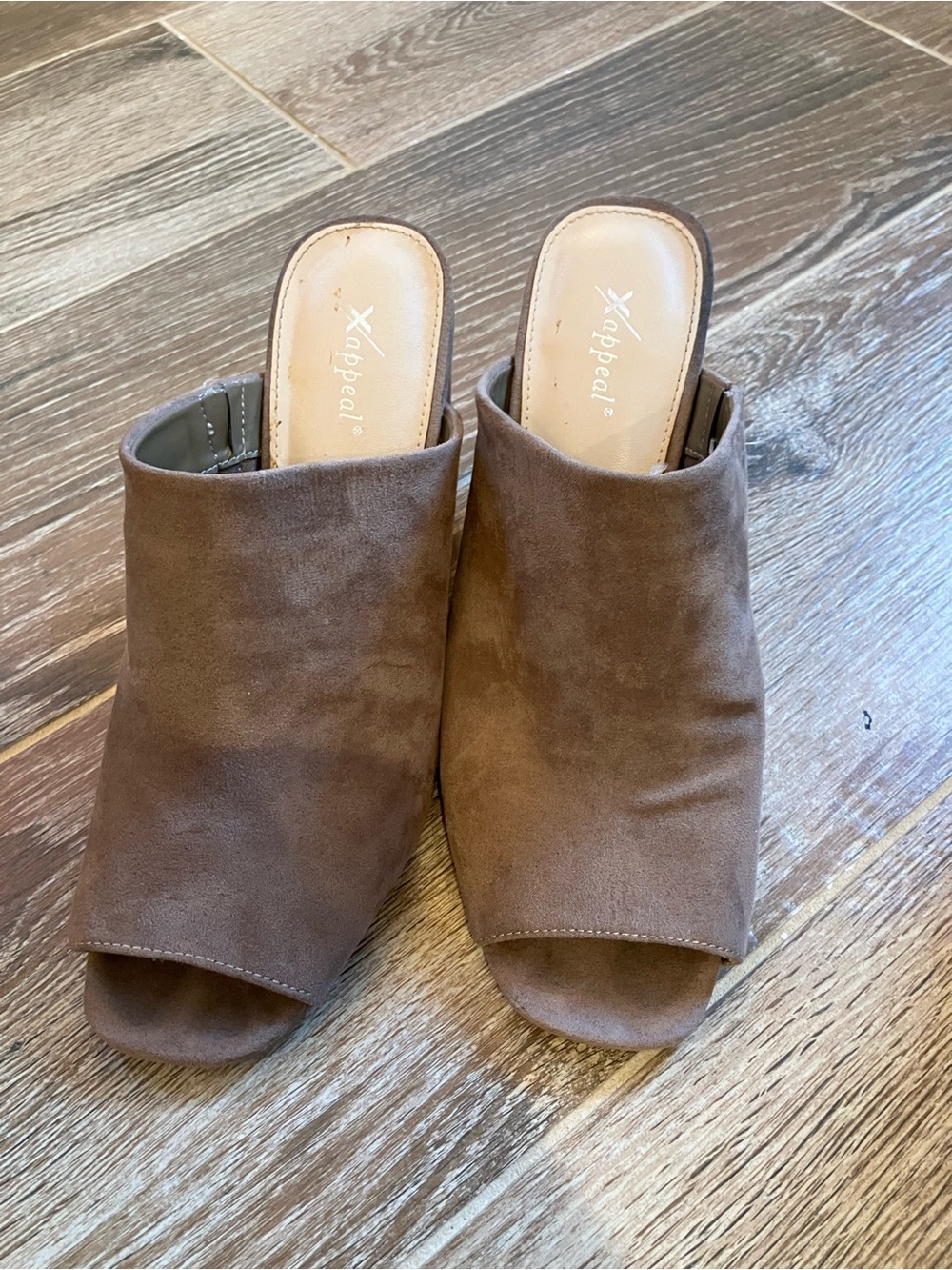 Xappeal Brown Suede Open-Toe Slip-On Mules